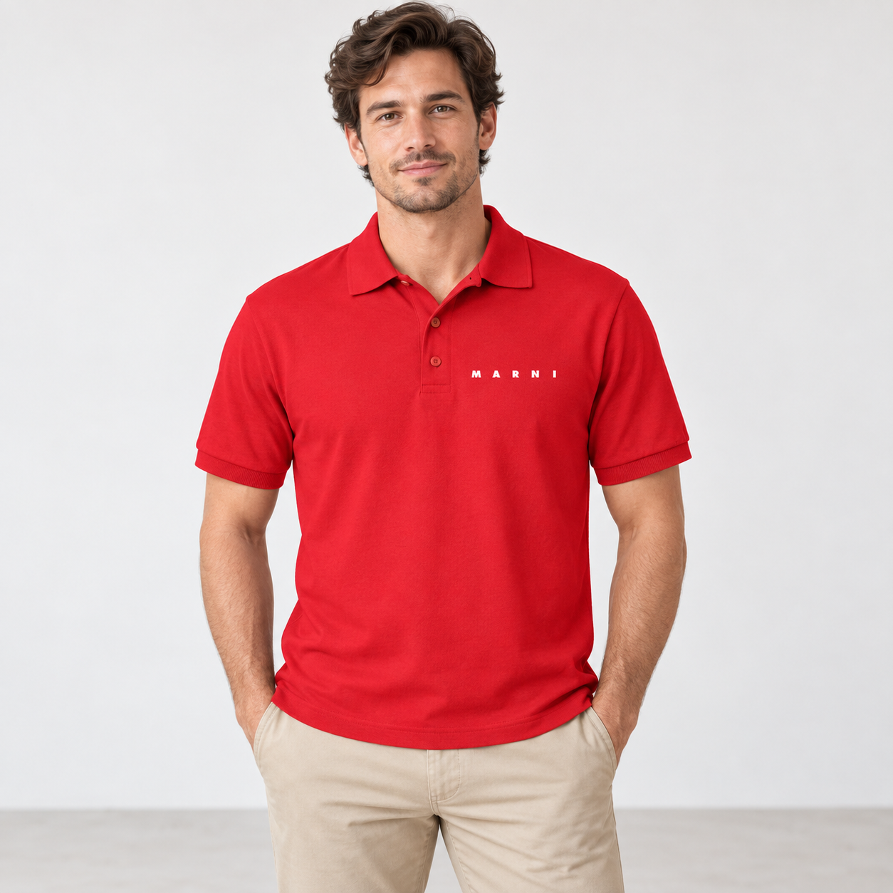 Men's Marni Dry Blend polo in red, front-model view