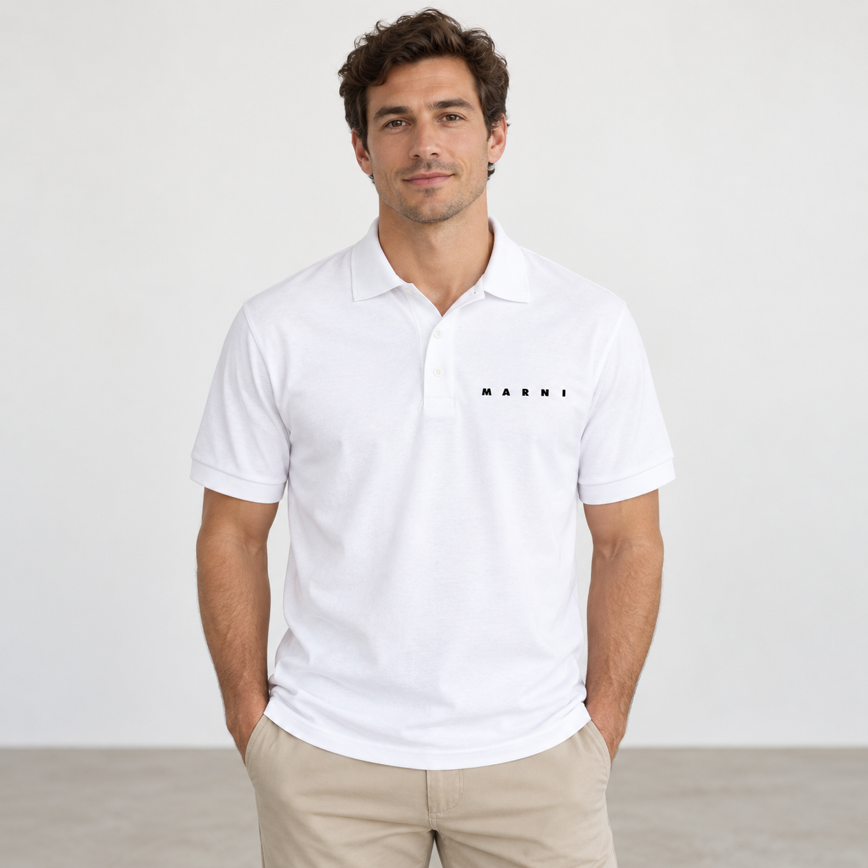 Men's Marni Dry Blend polo in white, front-model view