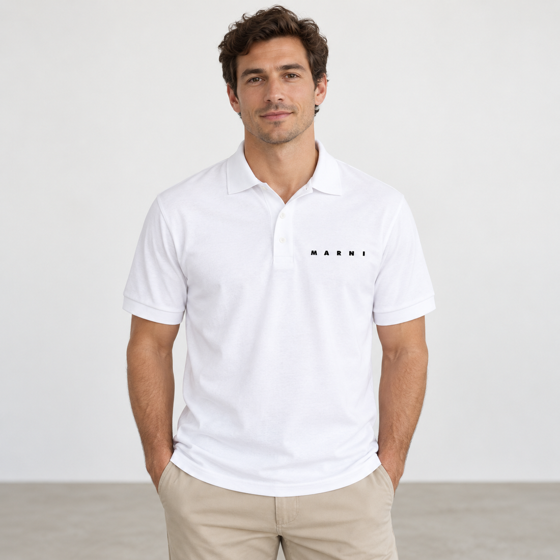 Men's Marni Dry Blend polo in white, front-model view