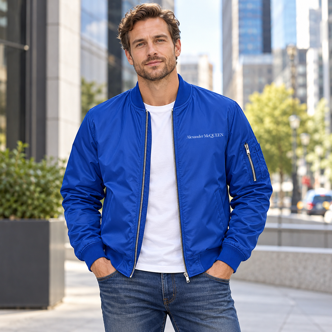 Men's Alexander McQueen Lightweight Bomber Jacket | Color: Royal Blue | Image 1