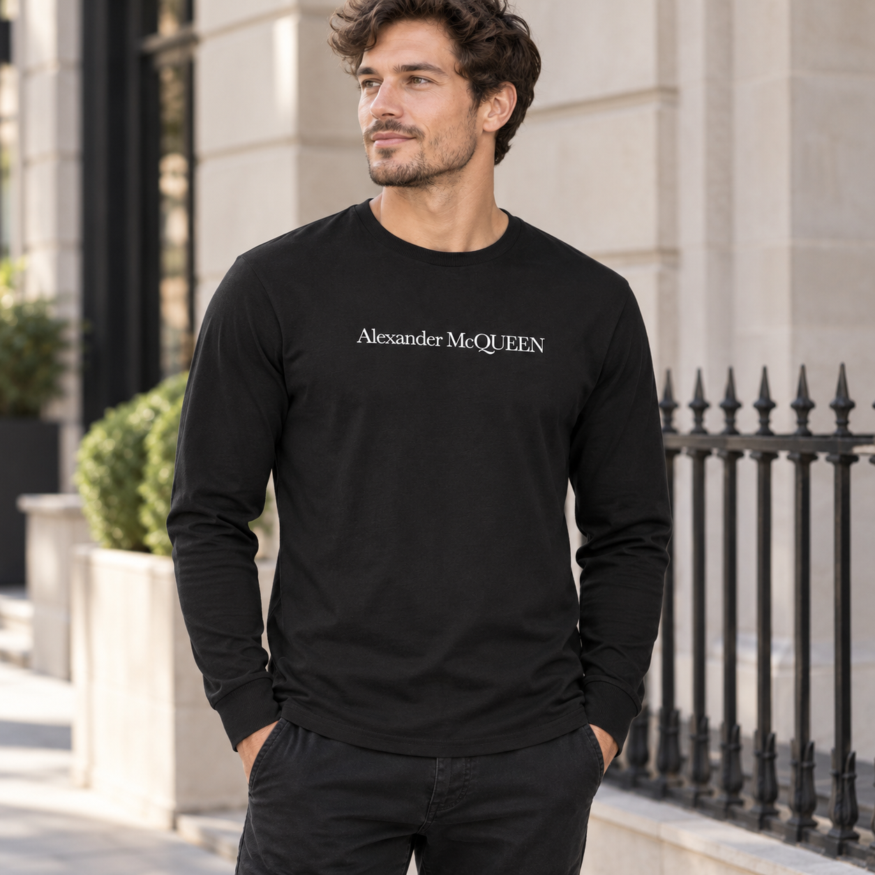 Men's Alexander McQueen Cotton Long Sleeve T-Shirt black lifestyle view