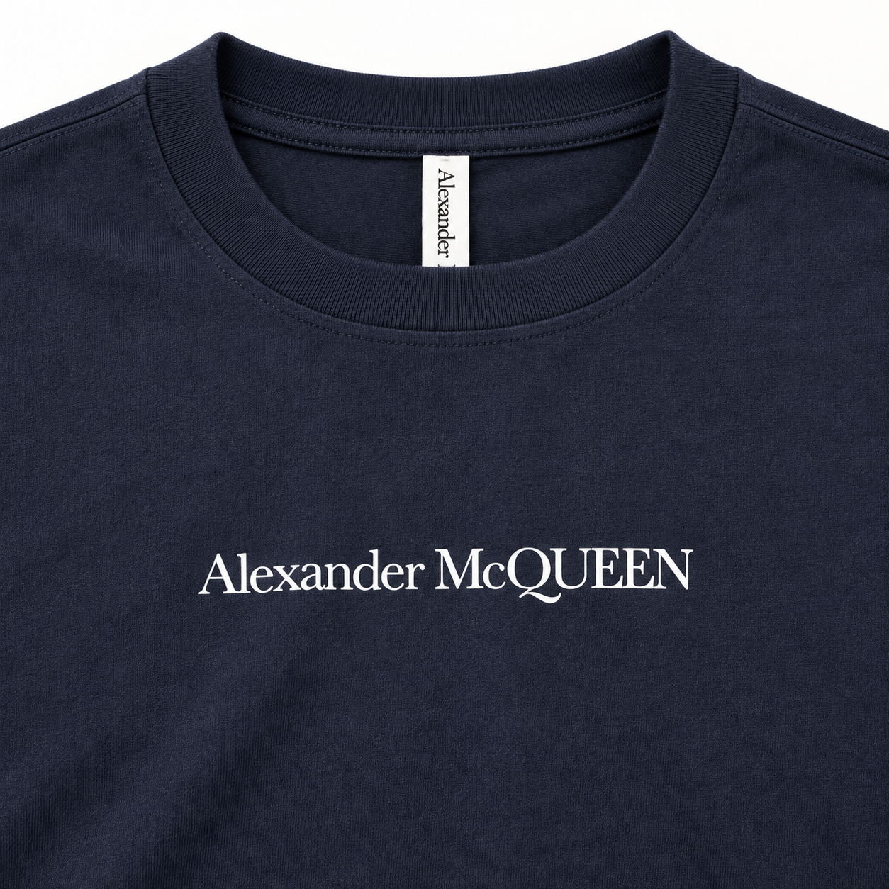 Men's Alexander McQueen Cotton Long Sleeve T-Shirt navy print detail