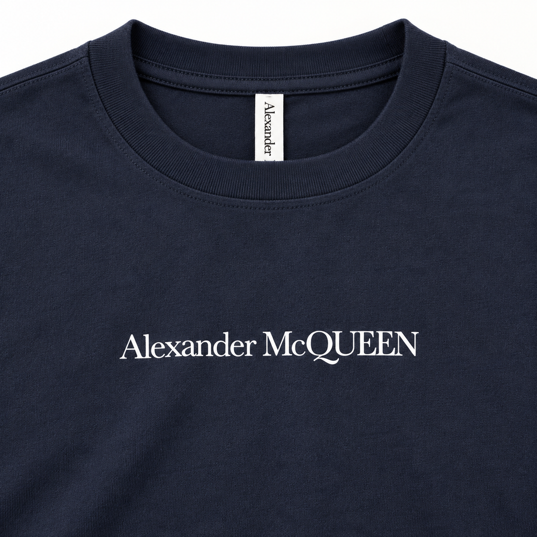 Men's Alexander McQueen Cotton Long Sleeve T-Shirt navy print detail