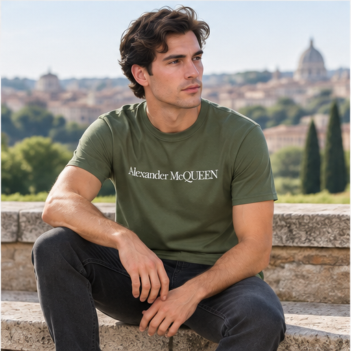 Men's Alexander McQueen Cotton T-Shirt | Color: Army Green | Image 5