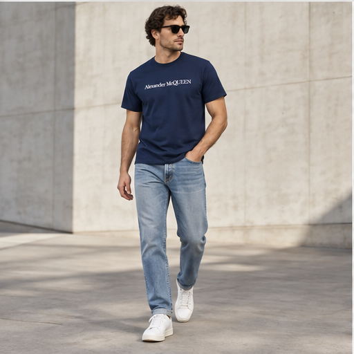 Men's Alexander McQueen Cotton T-Shirt | Color: Navy | Image 4