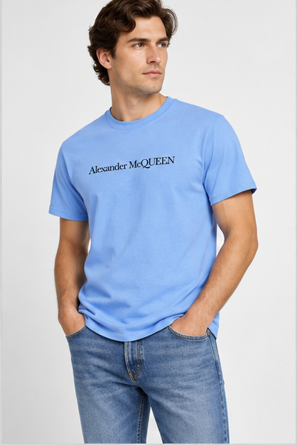 Men's Alexander McQueen Cotton T-Shirt | Color: Sky Blue | Image 4