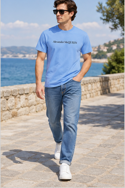 Men's Alexander McQueen Cotton T-Shirt | Color: Sky Blue | Image 5