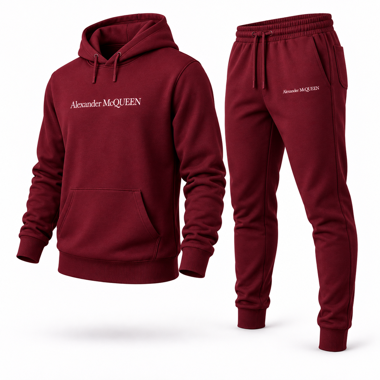 Men's Alexander McQueen Hoodie Joggers Set in Burgundy — alternate three-quarter view