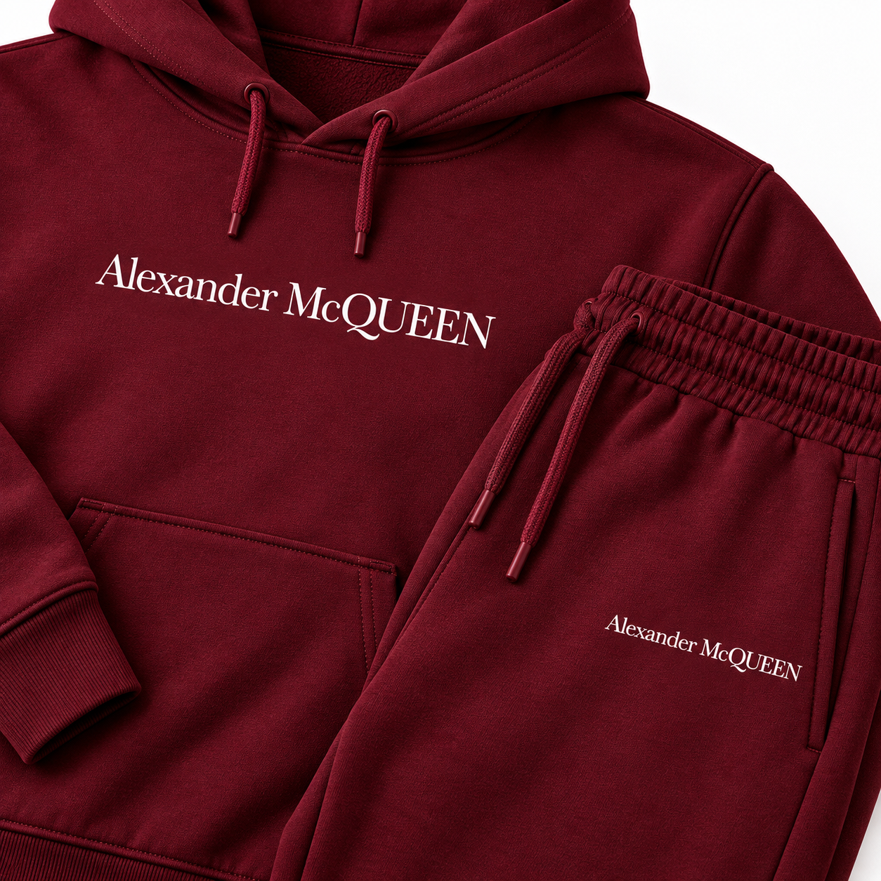 Men's Alexander McQueen Hoodie Joggers Set in Burgundy — detail view