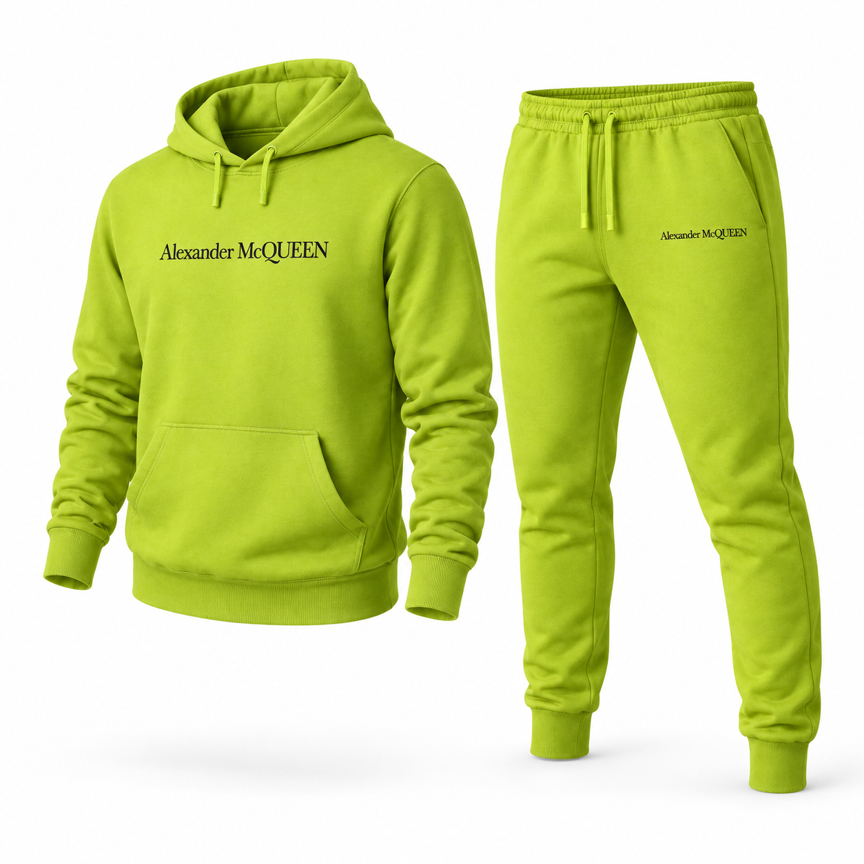 Men's Alexander McQueen Hoodie Joggers Set in Lime Green — alternate three-quarter view