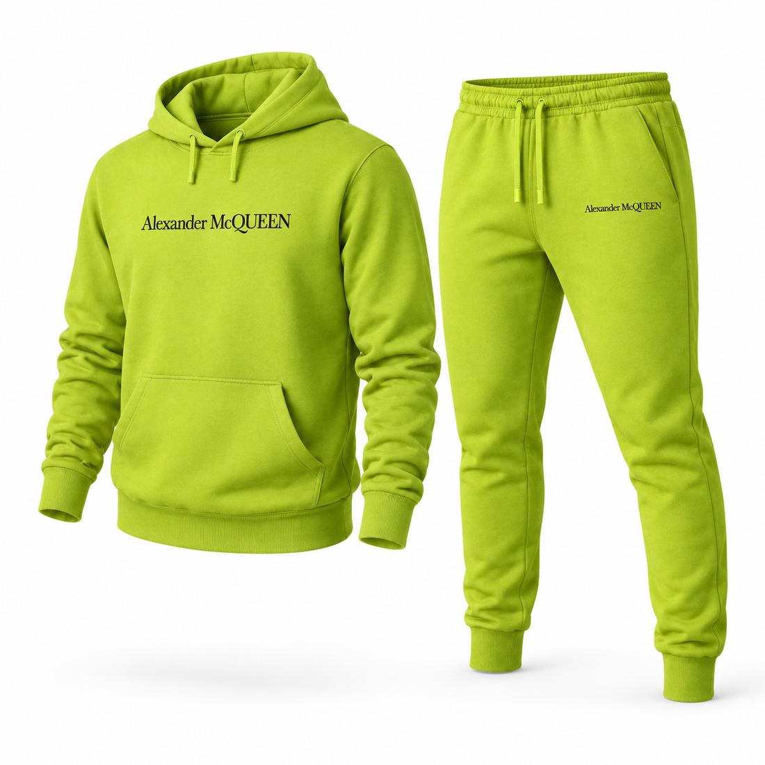 Men's Alexander McQueen Hoodie Joggers Set in Lime Green — alternate three-quarter view