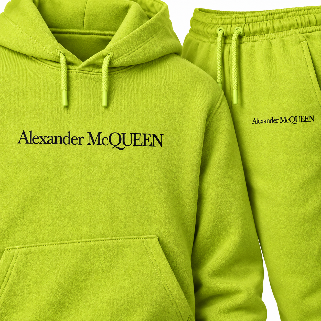 Men's Alexander McQueen Hoodie Joggers Set in Lime Green — detail view