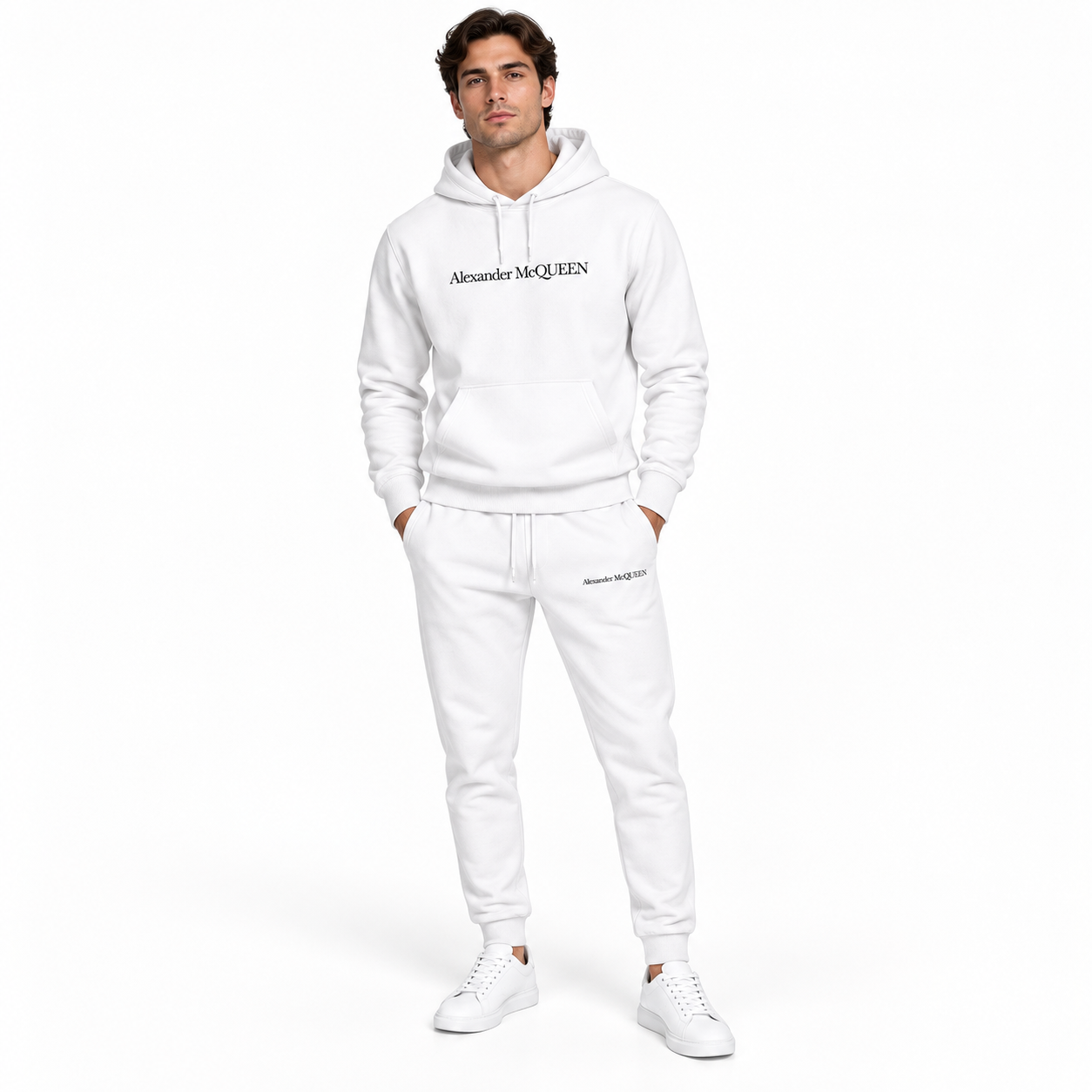 Men's Alexander McQueen Hoodie Joggers Set in White — lifestyle view