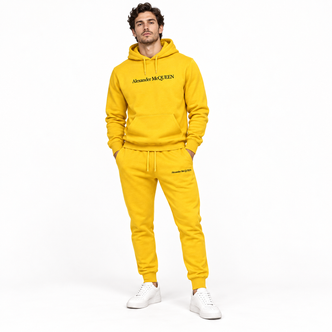 Men's Alexander McQueen Hoodie Joggers Set in Yellow — lifestyle view
