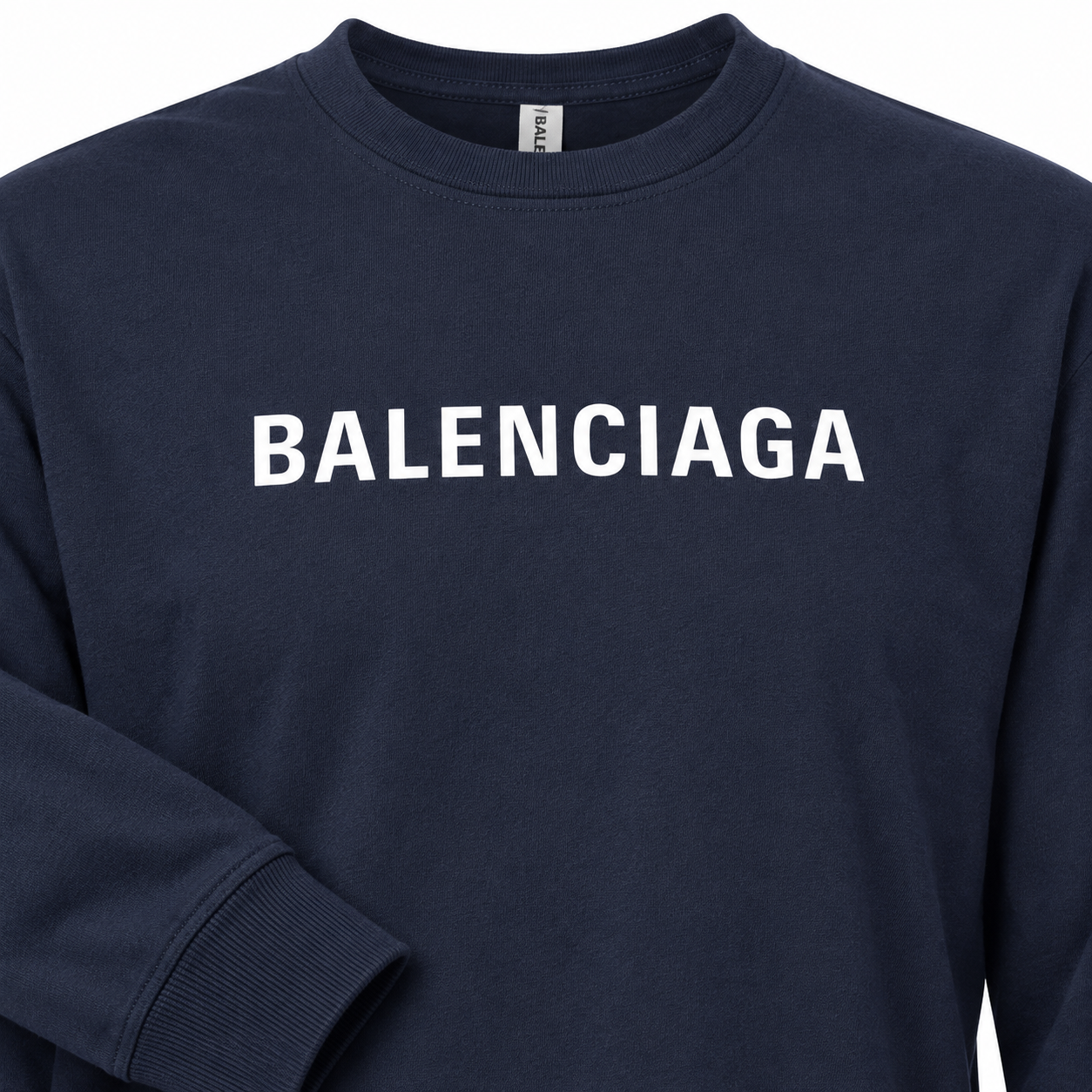 Men's Balenciaga Cotton Long Sleeve T-Shirt in Navy — detail view