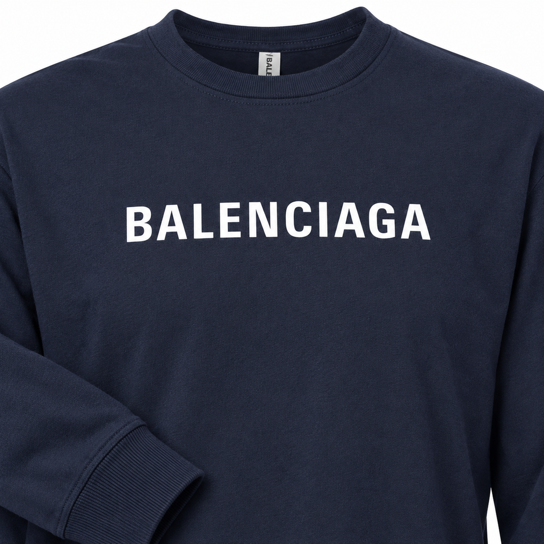 Men's Balenciaga Cotton Long Sleeve T-Shirt in Navy — detail view