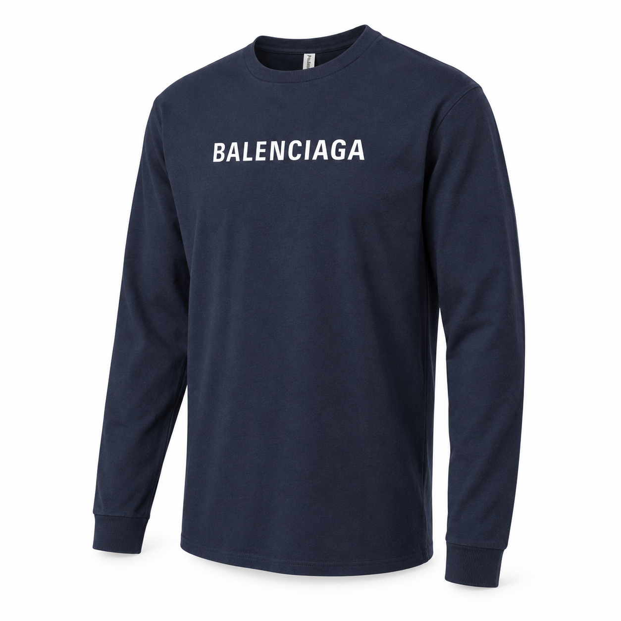 Men's Balenciaga Cotton Long Sleeve T-Shirt in Navy — alternate three-quarter view