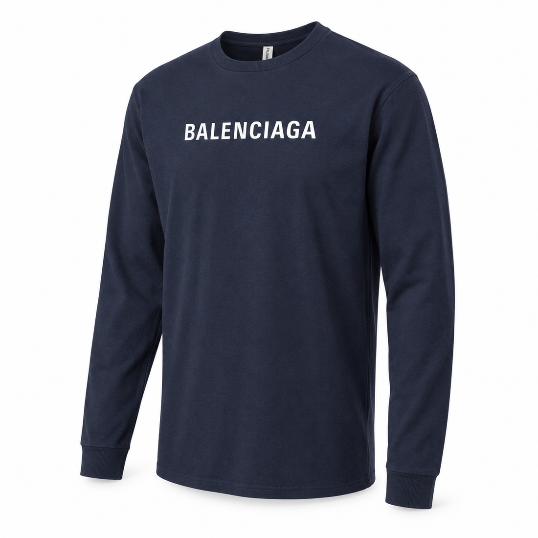 Men's Balenciaga Cotton Long Sleeve T-Shirt in Navy — alternate three-quarter view