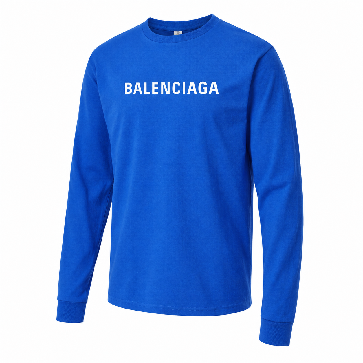 Men's Balenciaga Cotton Long Sleeve T-Shirt in Royal Blue — alternate three-quarter view