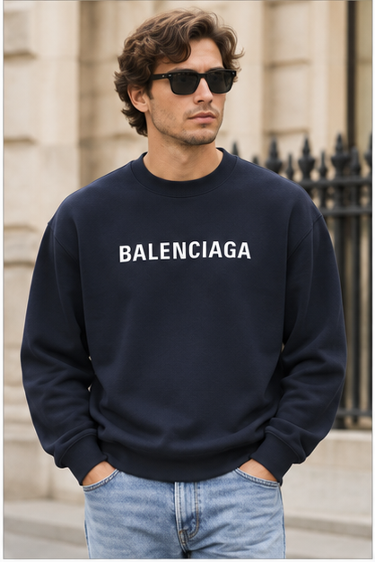 Men's Balenciaga Crewneck Sweatshirt | Color: Navy | Image 2