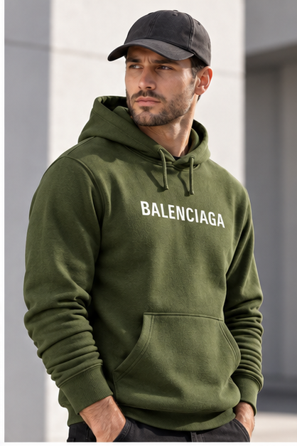 Men's Balenciaga Pullover Hoodie | Color: Army Green | Image 3