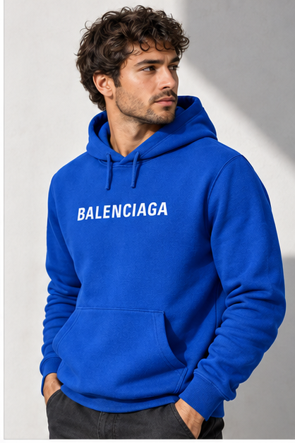 Men's Balenciaga Pullover Hoodie | Color: Blue | Image 3
