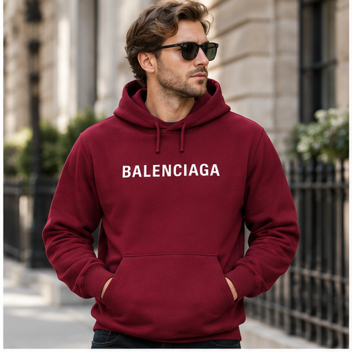Men's Balenciaga Pullover Hoodie | Color: Burgundy | Image 2