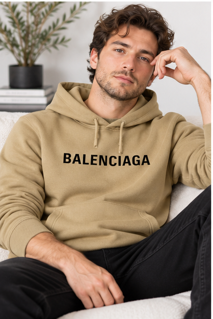Men's Balenciaga Pullover Hoodie | Color: Khaki | Image 4