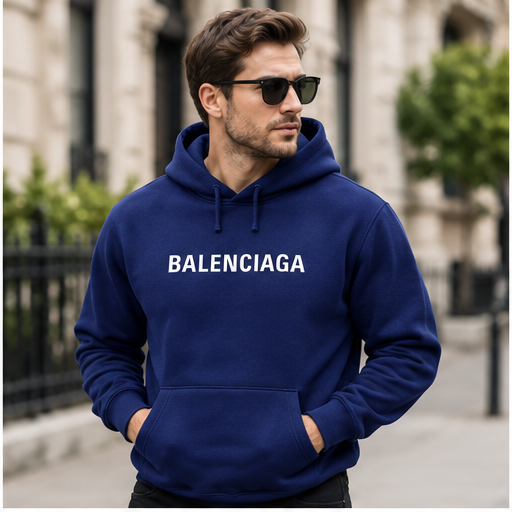 Men's Balenciaga Pullover Hoodie | Color: Navy | Image 2