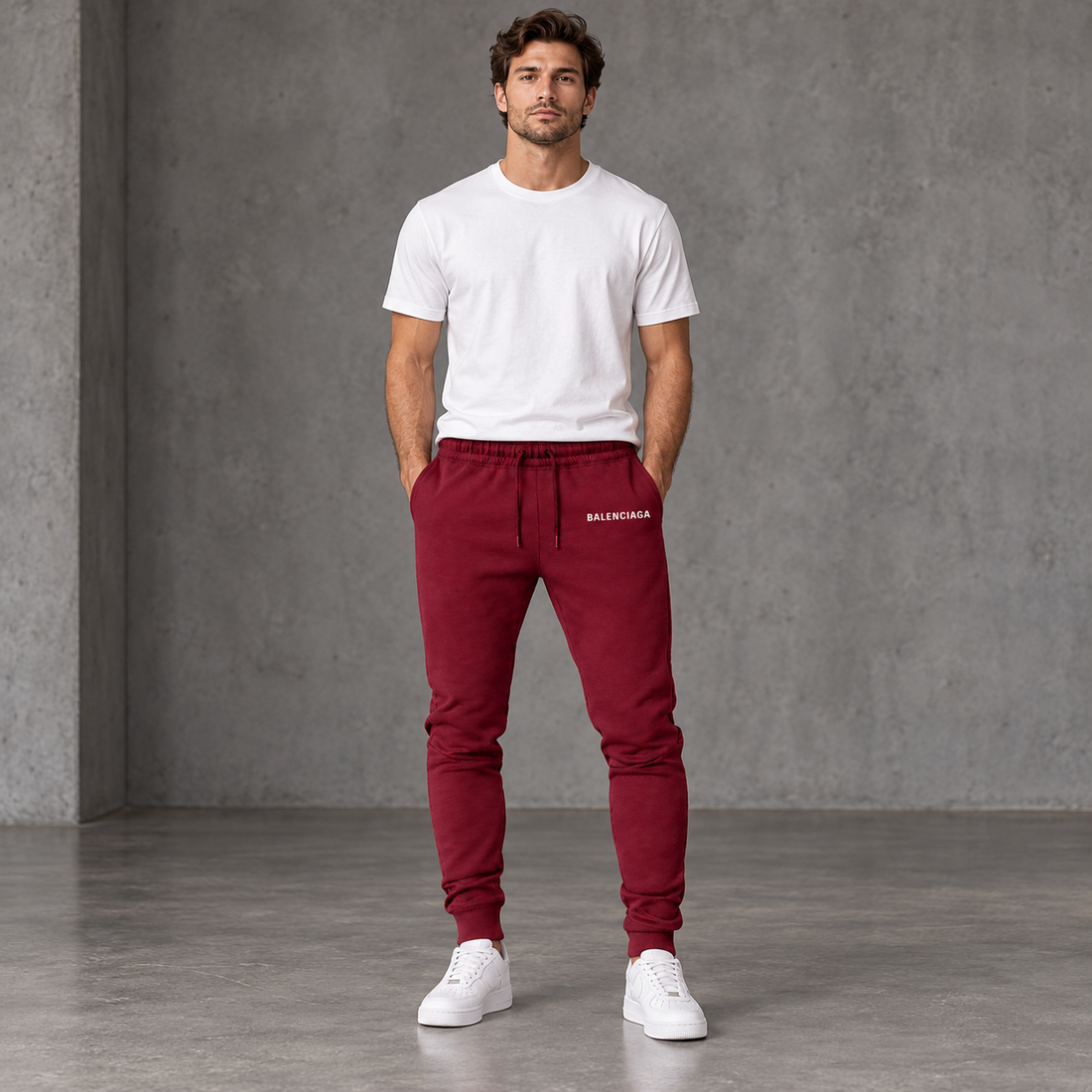 Men's Balenciaga Sweatpants - Burgundy - Image 2