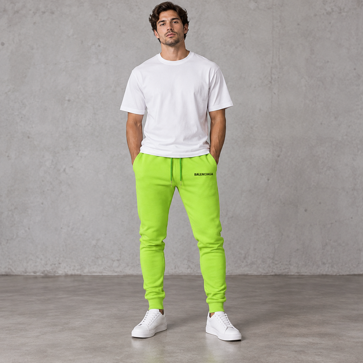 Men's Balenciaga Sweatpants - Lime Green - Image 2