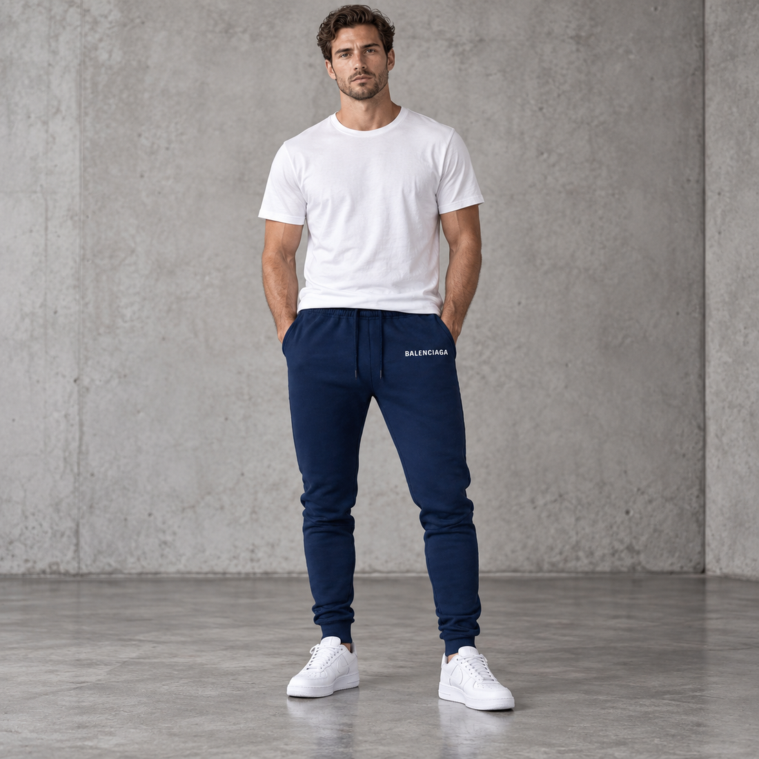 Men's Balenciaga Sweatpants - Navy - Image 2