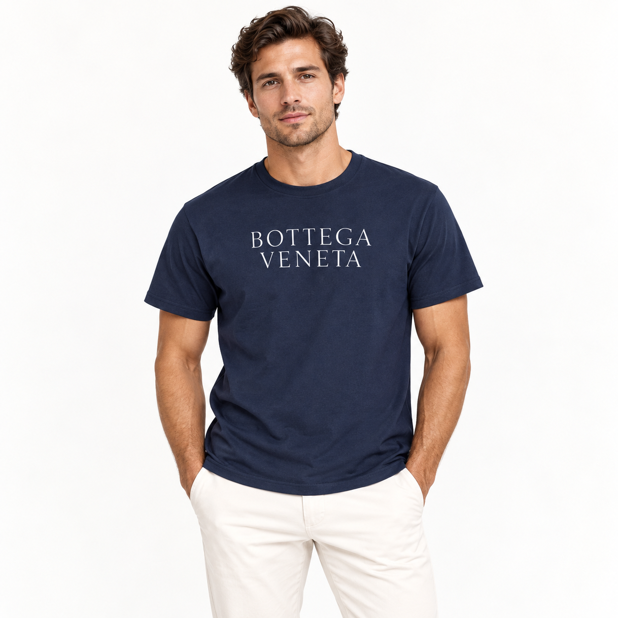 Men's Bottega Veneta Cotton T-Shirt | Color: Navy | Image 2