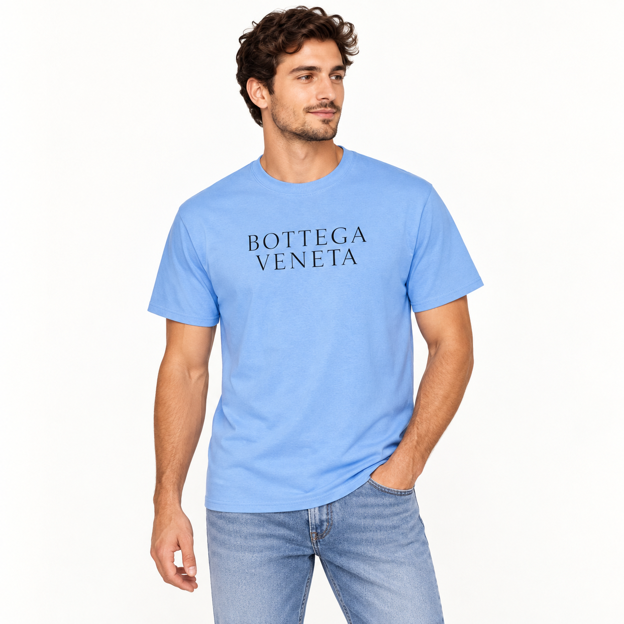Men's Bottega Veneta Cotton T-Shirt | Color: Sky Blue | Image 2