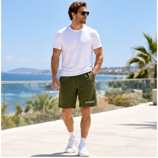 Men's Burberry Athletic Fleece Shorts | Color: Army Green | Image 2