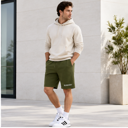 Men's Burberry Athletic Fleece Shorts | Color: Army Green | Image 3