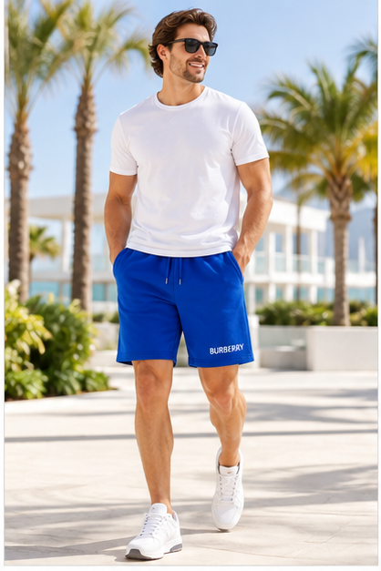 Men's Burberry Athletic Fleece Shorts | Color: Blue | Image 2