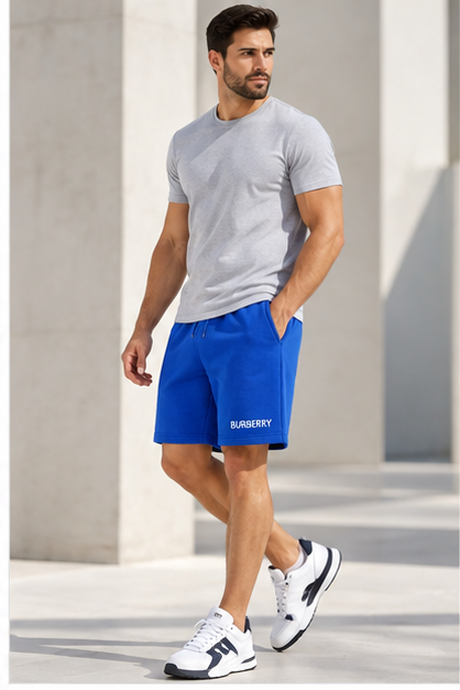 Men's Burberry Athletic Fleece Shorts | Color: Blue | Image 3