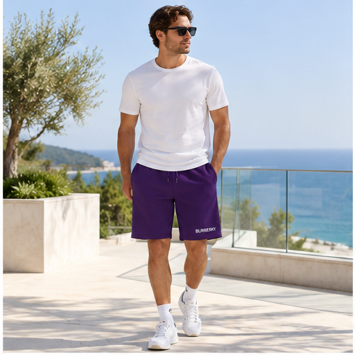 Men's Burberry Athletic Fleece Shorts | Color: Purple | Image 2