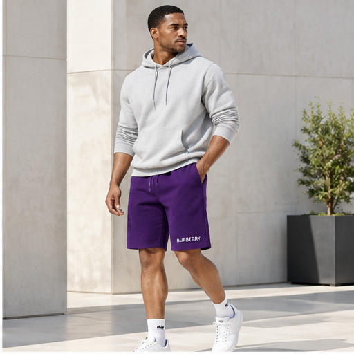 Men's Burberry Athletic Fleece Shorts | Color: Purple | Image 3