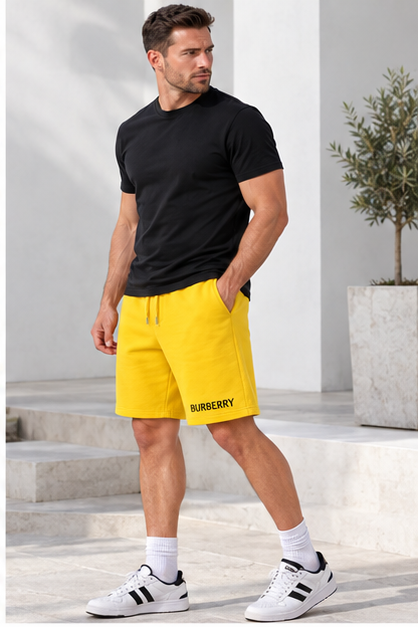 Men's Burberry Athletic Fleece Shorts | Color: Yellow | Image 3