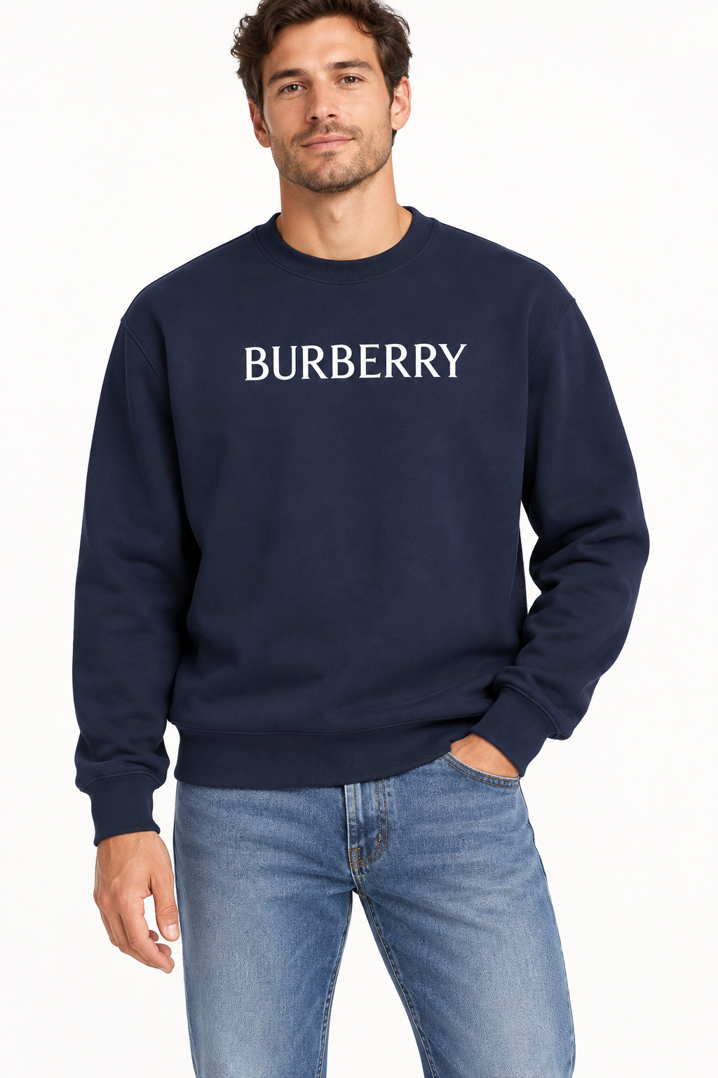 Men's Burberry Crewneck Sweatshirt | Color: Navy | Image 2