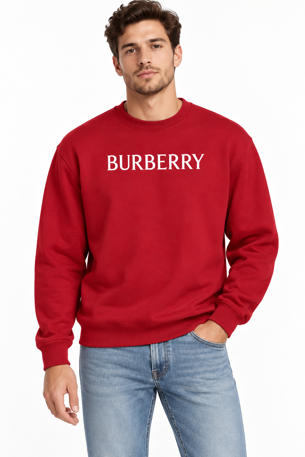 Men's Burberry Crewneck Sweatshirt | Color: Red | Image 2