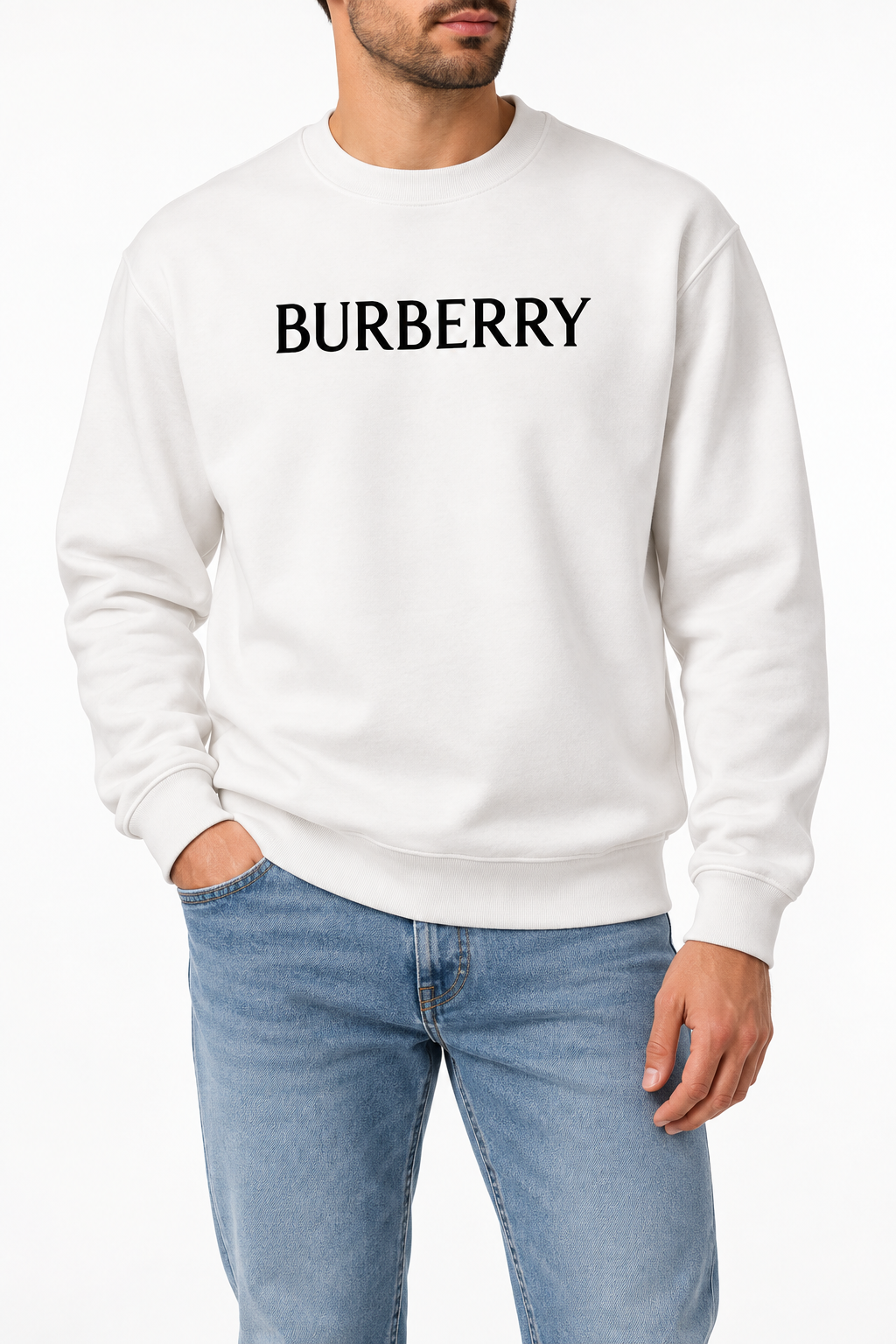 Men's Burberry Crewneck Sweatshirt | Color: White | Image 2