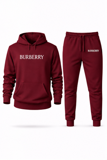Men's Burberry Hoodie Joggers Set | Color: Burgundy | Image 1