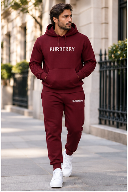 Men's Burberry Hoodie Joggers Set | Color: Burgundy | Image 2