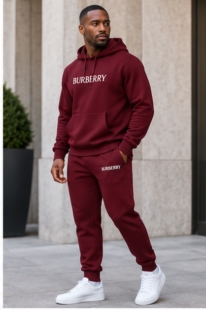 Men's Burberry Hoodie Joggers Set | Color: Burgundy | Image 3