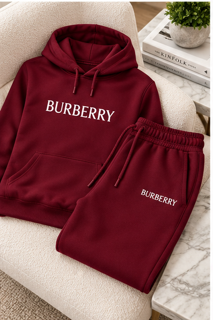Men's Burberry Hoodie Joggers Set | Color: Burgundy | Image 4