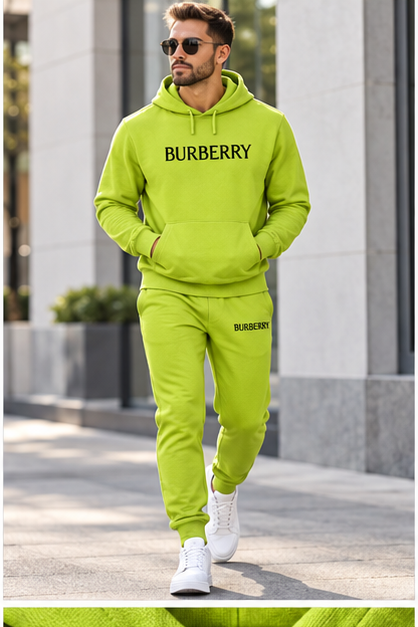 Men's Burberry Hoodie Joggers Set | Color: Lime Green | Image 2
