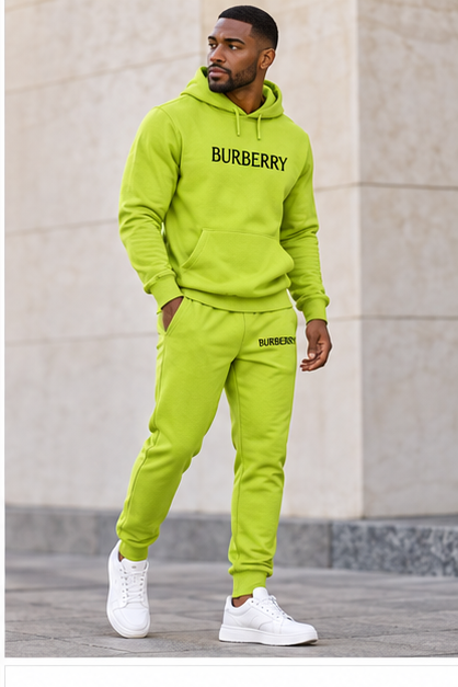 Men's Burberry Hoodie Joggers Set | Color: Lime Green | Image 3